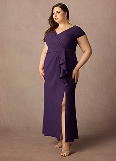 Azazie Tana Mother of the Bride Dresses Plum Mermaid V-Neck Pleated Stretch Crepe Dress image8