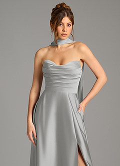 Azazie Ayla Jurken voor bruidsmeisjes Jurk van Stretch Satijn met A-Lijn Korset Zilver image2