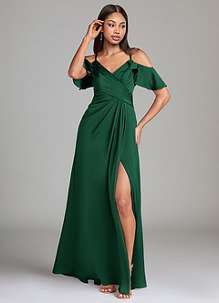 Azazie Dakota Vestidos de damas de honor Vestido de Verde Oscuro de Satén Elástico de Corte en A con Vestidos sin tirantes image4