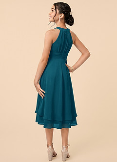 Azazie Linna Junior Ink Blue A-Line Pleated Chiffon Dress image4