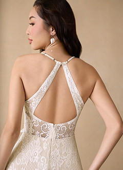 Azazie Camari At-home Try On Dresses Diamond White Champagne A-Line Sequins Lace Dress image5