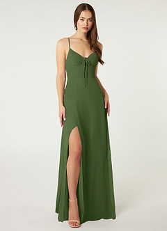 Azazie Minie Bridesmaid Dresses Olive A-Line Bow Chiffon Dress image3