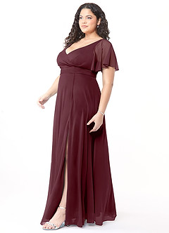 Azazie Induh Brautjungfernkleider A-Linie Flattert V-Hals Gittergewebe Kleid Cabernetrot image9