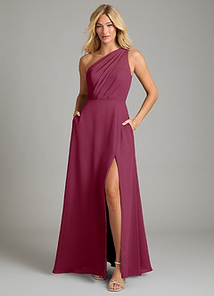 Azazie Phaedra Bridesmaid Dresses Mulberry A-Line One Shoulder Chiffon Dress image3