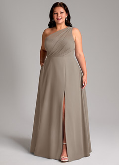 Azazie Phaedra Bridesmaid Dresses Taupe A-Line One Shoulder Chiffon Dress image4