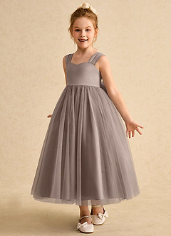 Azazie Chickadee Flower Girl Dresses Taupe Ball-Gown Sweetheart Neckline Matte Satin Dress image2