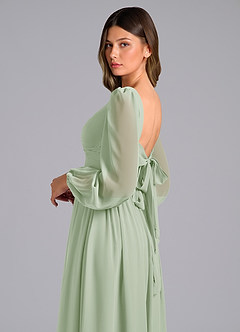Azazie Zeya Bridesmaid Dresses Dusty Sage A-Line Long Sleeve Chiffon Dress image6