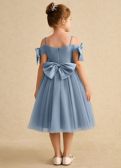 Azazie Amie Flower Girl Dresses Dusty Blue A-Line Off the Shoulder Matte Satin Dress image2