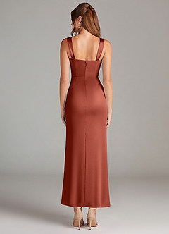 Azazie Denice Robes de demoiselle d'honneur Robe Fourreau en Satin extensible Plissée Terracotta image2