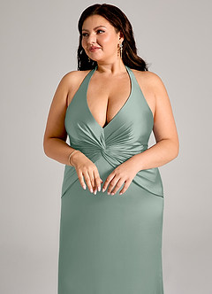 Azazie Valerie Brudtärnklänningar Klä av Sjöjungfru i Stretch Satin Plisserad Silversalvia image13