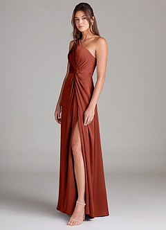Azazie Brooke Bridesmaid Dresses Terracotta A-Line One Shoulder Stretch Satin Dress image5
