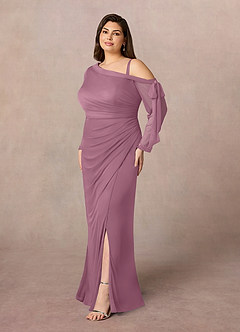 Azazie Marna Final Sale Vintage Mauve Sheath One Shoulder Mesh Dress image7