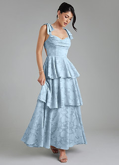Azazie Jude At-home Try On Dresses Sky Blue A-Line Sweetheart Neckline Floral Burnout Dress image7