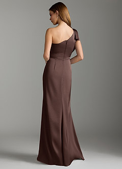 Azazie Rinna At-home Try On Dresses Agave Mermaid Ruched Stretch Satin Dress image8