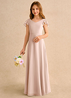 Azazie Nari Girls Formal Flower Girl Dresses English Rose A-Line with Sleeves Chiffon Dress image4