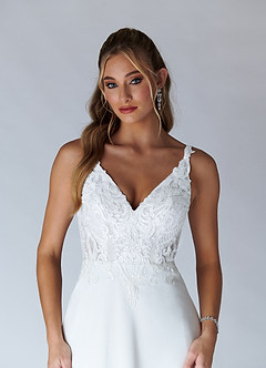 Azazie Clementina Wedding Dresses Diamond White A-Line V-Neck Sequins Stretch Crepe Dress image5