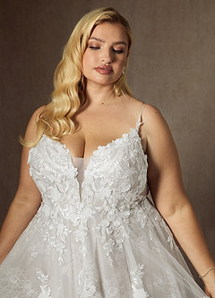 Azazie Monda Wedding Dresses Diamond White A-Line Lace Tulle Dress image16