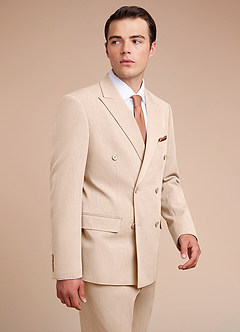 front Collins Tan Double Breasted Wool Blend Suit Jacket