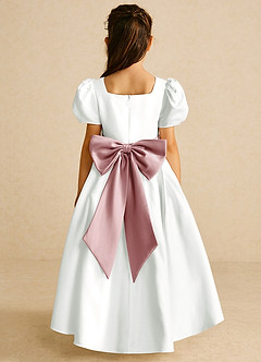 Azazie Zippy Flower Girl Dresses Ivory Dusty Rose A-Line with Sleeves Matte Satin Dress image9