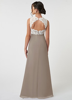 Azazie Rana Junior Robe Trapèze en Mousseline de soie Dentelle Taupe image2