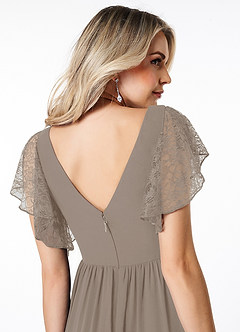 Azazie Zella Bridesmaid Dresses Taupe A-Line Lace Chiffon Dress image6