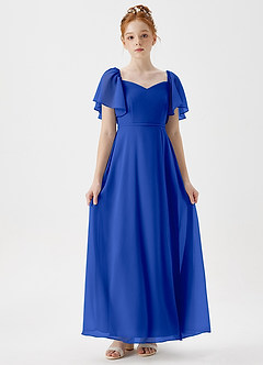 Azazie Chloe Junior Dusty Blue A-Line Sweetheart Neckline Chiffon Dress image1