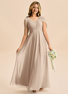 Azazie Emma Junior Robe Trapèze en Mousseline de soie Plissée Taupe image1