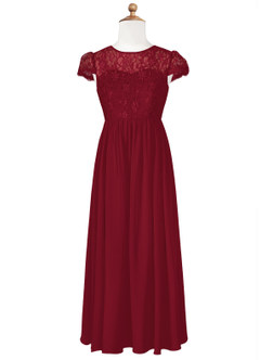 Azazie Delevingne Junior Burgundy A-Line Lace Chiffon Dress image6