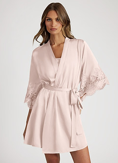 Satin Lace Trim Sleeve Robe
