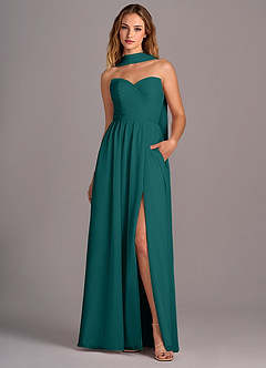 Azazie Joni Bridesmaid Dresses Peacock A-Line Strapless Chiffon Convertible Dress image1