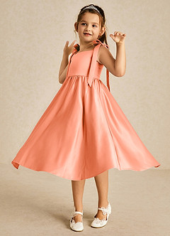 Azazie Chelsie vestidos de niña de las flores Vestido de Atardecer de Satin Mate de Corte En A con Lazo image3