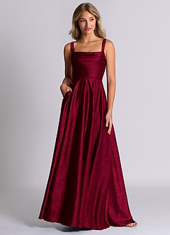 Azazie Shaude 신부 들러리 드레스 A라인 주름진 자카드 바닥 길이 드레스 image7