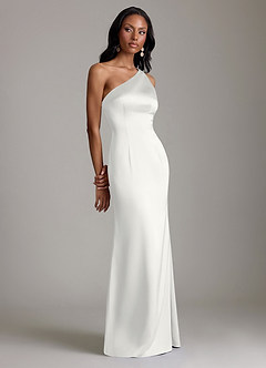 Azazie Voni Bridesmaid Dresses White Mermaid One Shoulder Stretch Satin Dress image1