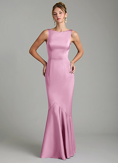 Azazie Tamera Bridesmaid Dresses Candy Pink Mermaid Pleated Stretch Satin Dress image3