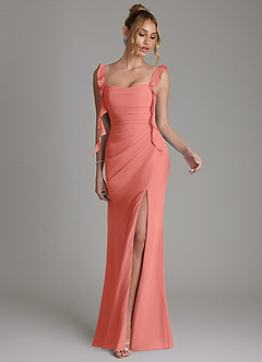 Azazie Jessamine Bridesmaid Dresses Salmon Pink Mermaid Corset Chiffon Dress image4