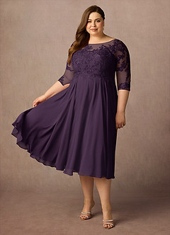 Azazie Marge Mother of the Bride Dresses Plum A-Line Scoop Lace Chiffon Dress image3