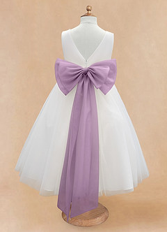 Azazie Kavi vestidos de niña de las flores Vestido de Marfil Wisteria de Satin Mate de Corte En A con Lazo image8