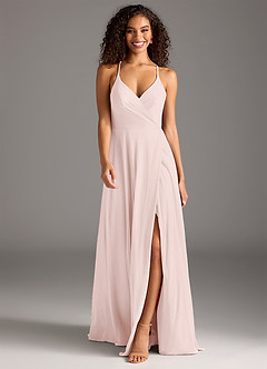 Azazie Davis Final Sale Blushing Pink A-Line Pleated Mesh Dress image2