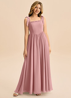 Azazie Delia Junior Abito A-Line in Chiffon Fiocco Rosa Polverosa image1