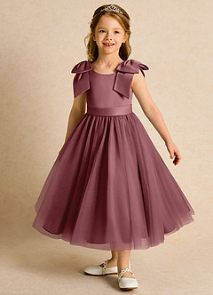 Azazie Serene Flower Girl Dresses Desert Rose Ball-Gown Bow Matte Satin Dress image1