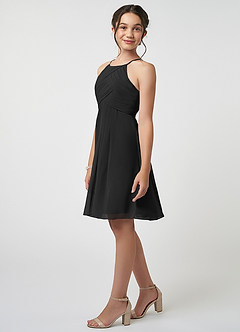 Azazie Ginny Junior Black A-Line Pleated Chiffon Dress image3