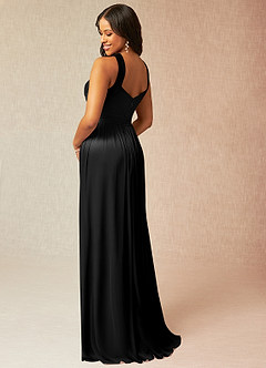 Azazie Hillian Bridesmaid Dresses Black A-Line Halter Pleated Mesh Dress image4