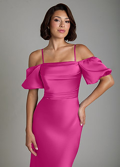 Azazie Lea Bridesmaid Dresses Fuchsia Mermaid Off the Shoulder Stretch Satin Convertible Dress image3