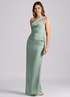 Azazie Akilah Bridesmaid Dresses Agave Mermaid One Shoulder Stretch Satin Dress image6