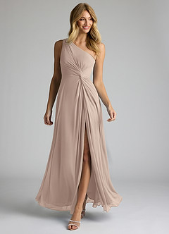 Azazie Brooke Brautjungfernkleider A-Linie One-Shoulder Gittergewebe Kleid Taupe image2