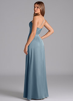 Azazie Trina Kleider zum Anprobieren zu Hause A-Linie One-Shoulder Stretch-Satin Kleid Staubblau image6