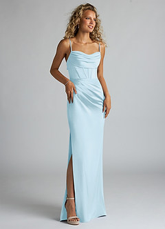 Azazie Mai Bridesmaid Dresses Sky Blue Sheath Pleated Stretch Satin Dress image3