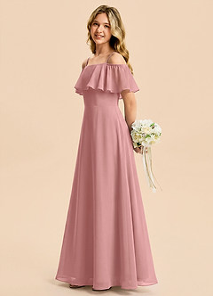 Azazie Maggie Junior Dusty Rose A-Line Off the Shoulder Chiffon Dress image3