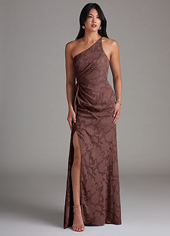 Azazie Mika Robes de demoiselle d'honneur Robe Fourreau en Blumen-Burnout Ue épaule Expresso image3