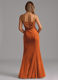 Azazie Karryn Vestidos de damas de honor Vestido de Naranja Quemada de terciopelo de Corte Sirena con Corsé image5